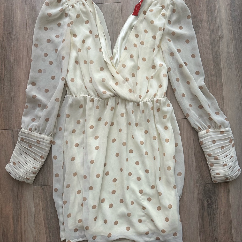Beige and Cream Polka Dot Dress
